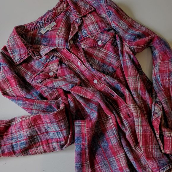 Love Fire Tops - Denim Plaid Shirt